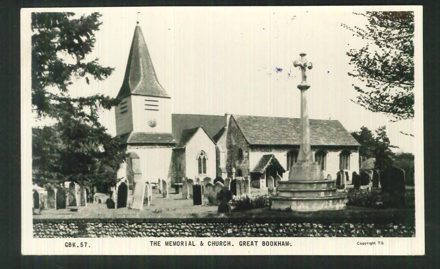 Postcard Surrey - Great Bookham Church & Memorial - Click Image to Close